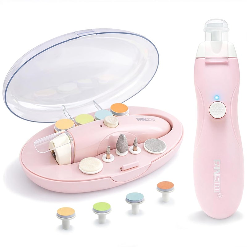 FANSIDI Rechargeable Baby Nail Trimmer with Stepless Speed Control, Safe Electric Baby Nail File for Newborns, Infants & Toddlers, 8100RPM, LED Light, Dust Shield, Adult Nail Care Set,Warm Blush Pink - Image 1